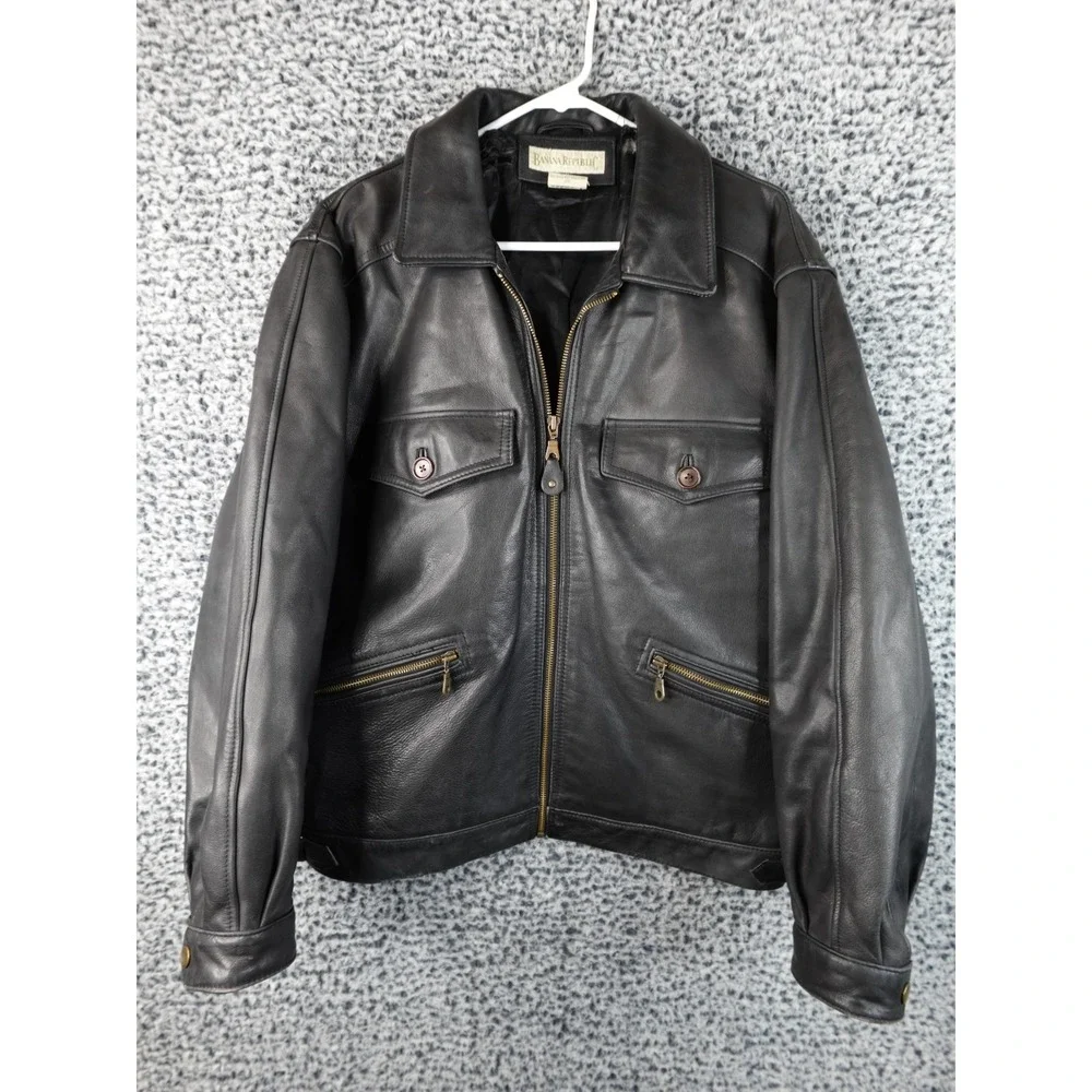 Banana Republic Men's Black Leather Jacket Size 38 Korea Made‎ Vintage Bomber